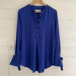 Loft Blue Henley Bow Bell Sleeve Top